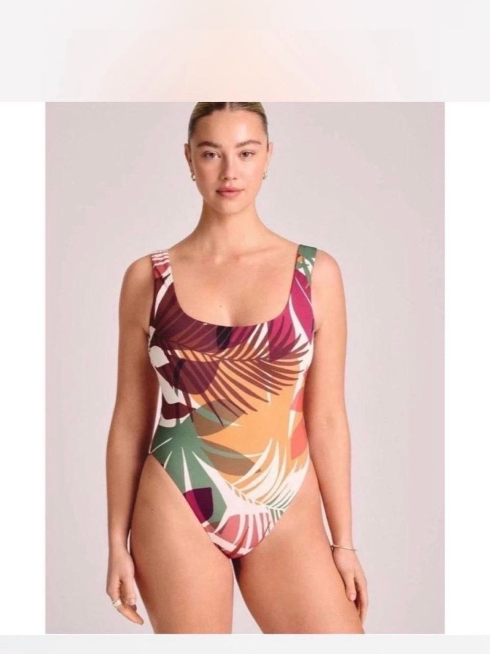 Vitamin A Tropical Leaf One-Piece Swimsuit - Green, Mustard, Burgundy, Cream